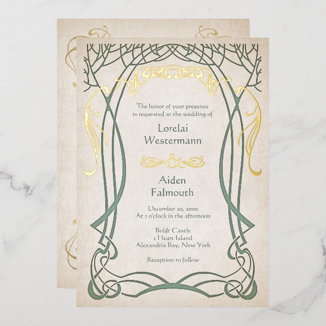 Invitación Con Relieve Metalizado Boda Celta Medieval Fantasy (Anverso/Reverso)