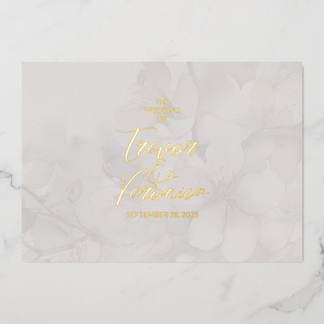 Invitación Con Relieve Metalizado Boda Cherry Blossom (Anverso)