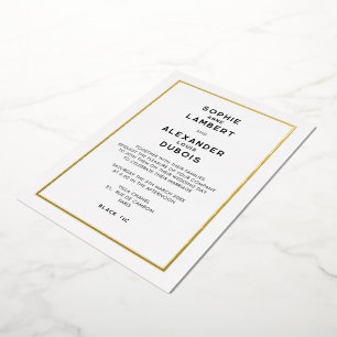 Invitación Con Relieve Metalizado Boda Chic Minimalista Francés con Borde Dorado
