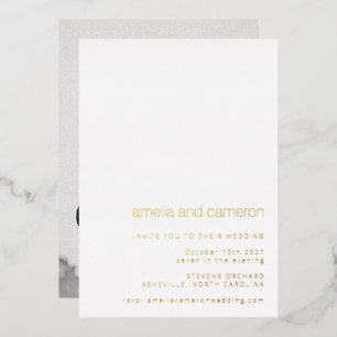 Invitación Con Relieve Metalizado Boda Chic Moderna Todo en Uno Foto Blanco Oro 