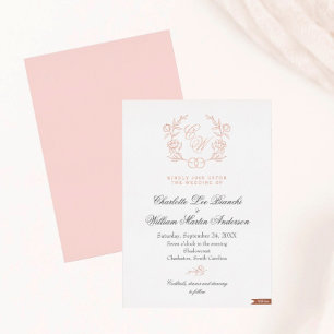 Invitación Con Relieve Metalizado Boda Chic y Romántica Rosa Claro