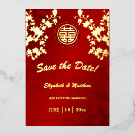 Invitación Con Relieve Metalizado Boda china con flores de cerezo salva la fecha