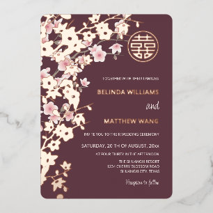 Invitación Con Relieve Metalizado Boda china de rosa pálido y oro