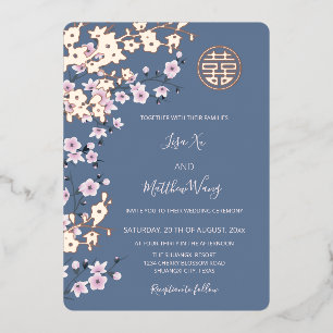 Invitación Con Relieve Metalizado Boda china de rosa pálido y oro