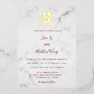 Invitación Con Relieve Metalizado Boda china moderna de mármol