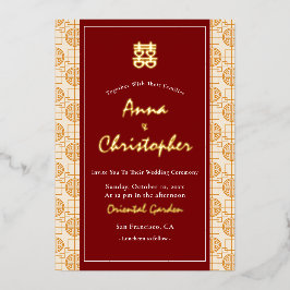 Invitación Con Relieve Metalizado Boda chino auspicioso peranakán bilingüe