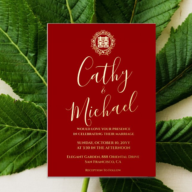 Invitación Con Relieve Metalizado Boda chino de flor roja (Subido por el creador)
