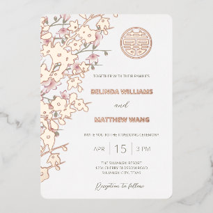 Invitación Con Relieve Metalizado BODA chino de oro rosa rosado y polvoriento BILING