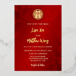 Invitación Con Relieve Metalizado Boda chino rojo moderno simple