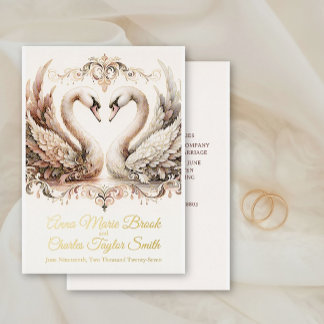 Invitación Con Relieve Metalizado Boda Cisne Antiguo Barroco Rosa Polvoriento