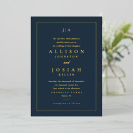 Invitación Con Relieve Metalizado Boda Clásica Azul Marino