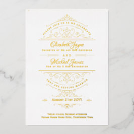 Invitación Con Relieve Metalizado Boda clásica blanca ornamentada con papel de alumi