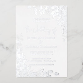 Invitación Con Relieve Metalizado Boda Clásica Blanca Plateada