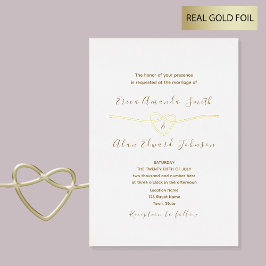 Invitación Con Relieve Metalizado Boda Clásica Blanca y Dorada