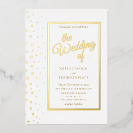 Invitación Con Relieve Metalizado Boda Clásica con Destello de Oro