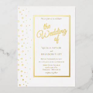 Invitación Con Relieve Metalizado Boda Clásica con Destello de Oro