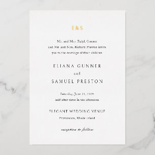 Invitación Con Relieve Metalizado Boda Clásica con Monograma