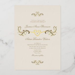 Invitación Con Relieve Metalizado Boda Clásica de Oro
