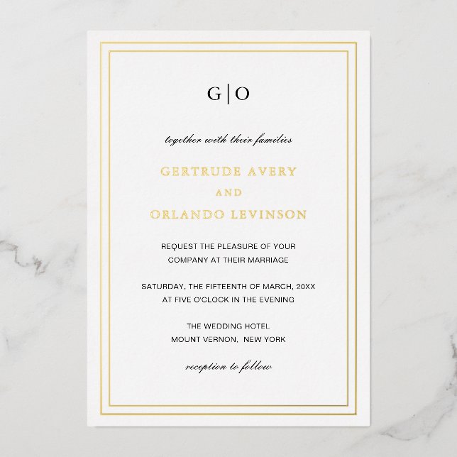 Invitación Con Relieve Metalizado Boda clásica elegante (Anverso)