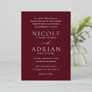 Invitación Con Relieve Metalizado Boda clásica elegante de Borgoña