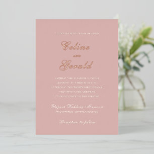 Invitación Con Relieve Metalizado Boda Clásica Elegante de Color Rosa