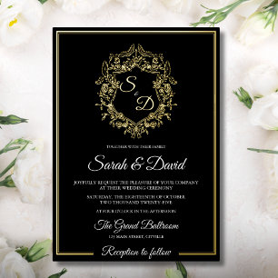 Invitación Con Relieve Metalizado Boda clásica elegante de lujo en negro y dorado