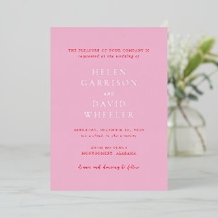 Invitación Con Relieve Metalizado Boda clásica elegante de rosa y rojo