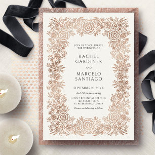 Invitación Con Relieve Metalizado Boda clásica floral vintage