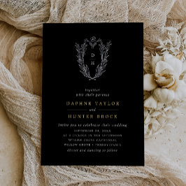 Invitación Con Relieve Metalizado Boda Clásica Formal DAPHNE Oscuro Negro Dorado Foi