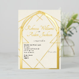 Invitación Con Relieve Metalizado Boda Clásica Marfil y Oro Rosa con Hojalata