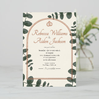 Invitación Con Relieve Metalizado Boda Clásica Marfil y Oro Rosa con Hojalata