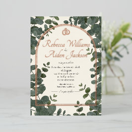 Invitación Con Relieve Metalizado Boda Clásica Marfil y Oro Rosa con Hojalata