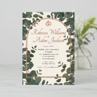 Invitación Con Relieve Metalizado Boda Clásica Marfil y Oro Rosa con Hojalata