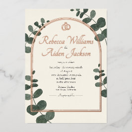 Invitación Con Relieve Metalizado Boda Clásica Marfil y Oro Rosa con Hojalata