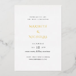 Invitación Con Relieve Metalizado Boda Clásica Moderna Guardar la Fecha