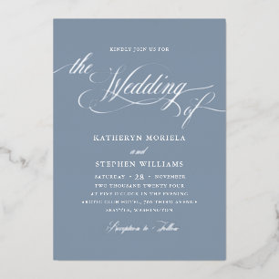 Invitación Con Relieve Metalizado Boda Clásica Romana Caligrafía Plata