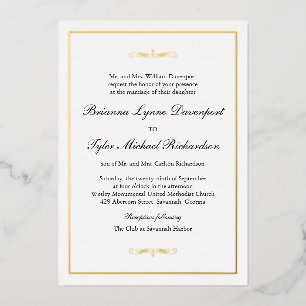 Invitación Con Relieve Metalizado Boda Clásica Simple y Elegante