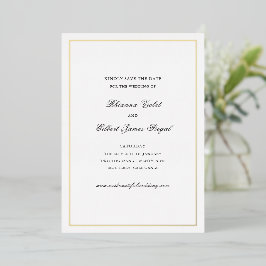 Invitación Con Relieve Metalizado Boda Clásica sin Fecha Límite de Guarda la Fecha
