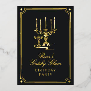 Invitación Con Relieve Metalizado Boda clásico Art Deco Elegante Oro Negro de los añ