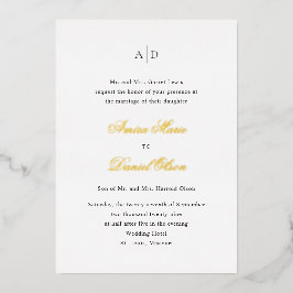 Invitación Con Relieve Metalizado Boda clásico blanco y negro limpio