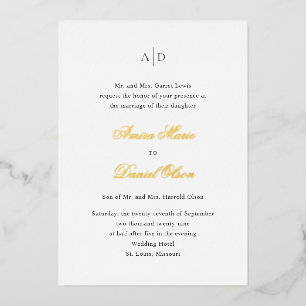 Invitación Con Relieve Metalizado Boda clásico blanco y negro limpio