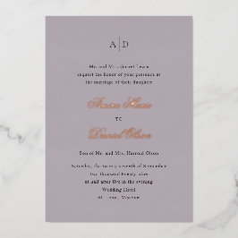 Invitación Con Relieve Metalizado Boda Clásico Dusty Limpio Lilac