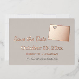 Invitación Con Relieve Metalizado Boda Colorado Salva La Fecha Rosa Oro