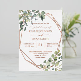 Invitación Con Relieve Metalizado Boda completa con marco rústico de eucalipto y dor