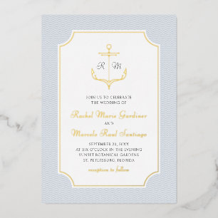 Invitación Con Relieve Metalizado Boda con Ancla Náutica
