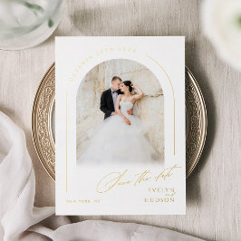 Invitación Con Relieve Metalizado Boda con Arco de Foto Minimalista con Letra Modern