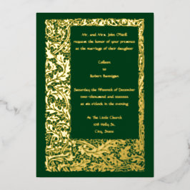 Invitación Con Relieve Metalizado Boda con borde de follaje Vintage Arts & Crafts