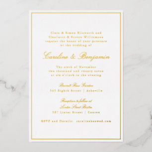 Invitación Con Relieve Metalizado Boda con borde de oro clásico formal y letra elega