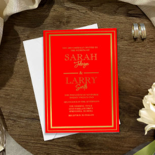 Invitación Con Relieve Metalizado Boda con borde de papel de aluminio rojo y dorado
