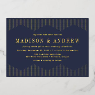 Invitación Con Relieve Metalizado Boda con decoración de puntos dorados y azul marin